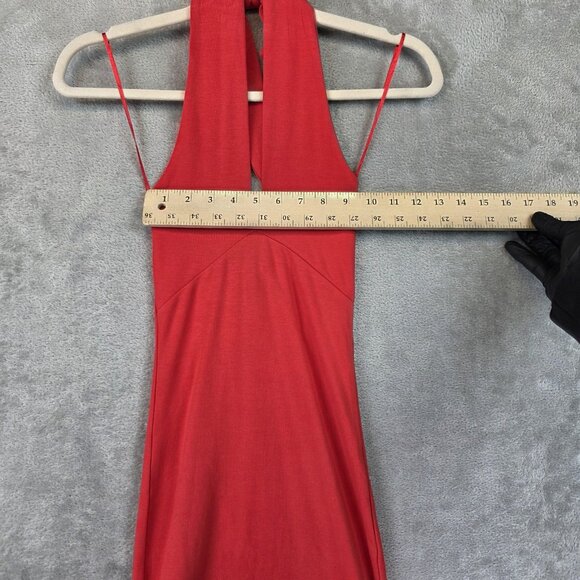 Zara Dress Womens Small Red Halter Plunge V Neck Bodycon Mini Stretch Sleeveless - Picture 6 of 10